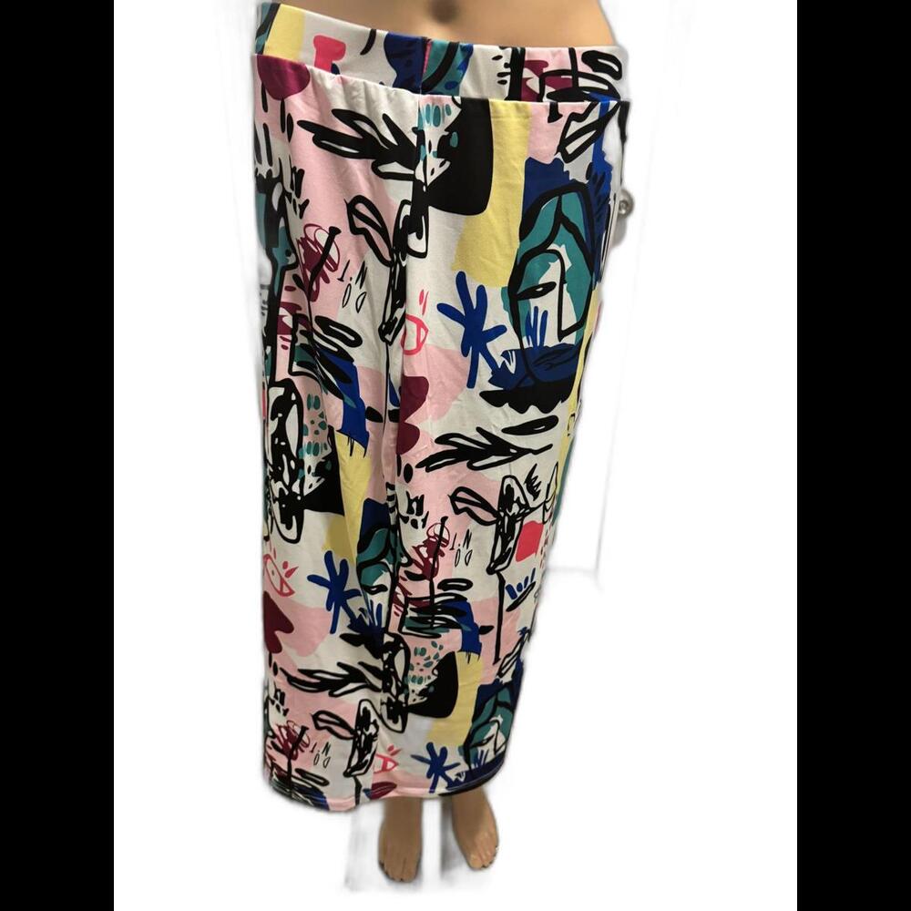 Chic Abstract Fitted Stretch Below Knee Print Midi Skirt SZ-XL